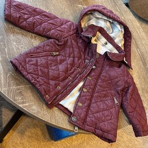 Burberry Quilted Hooded Kids Jacket - Burgundy
